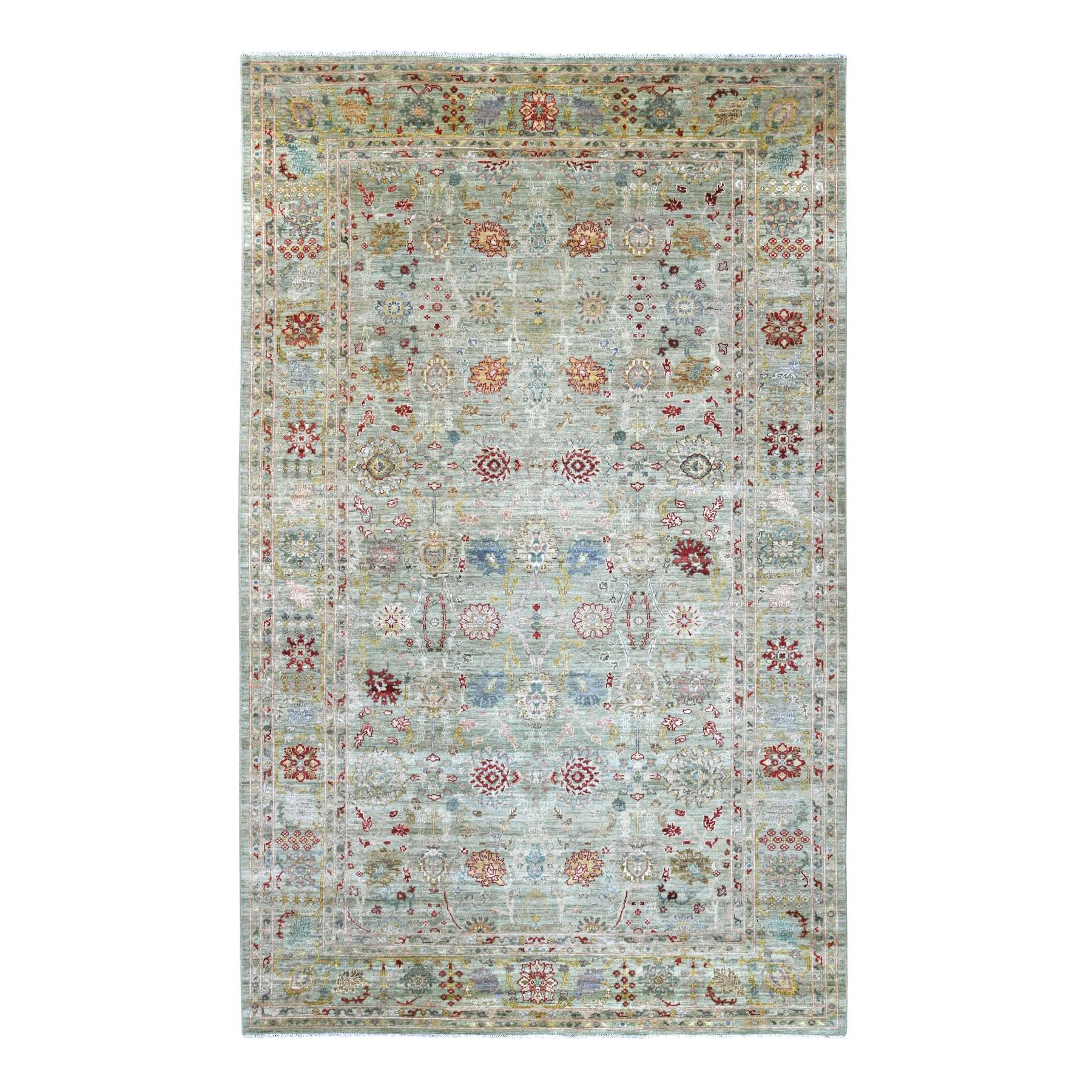 7'3"x11'8" Pistachio Green, Peshawar with Ziegler Mahal Design, Hand Knotted, High Mountain Wool, Denser Weave, Oriental Rug 